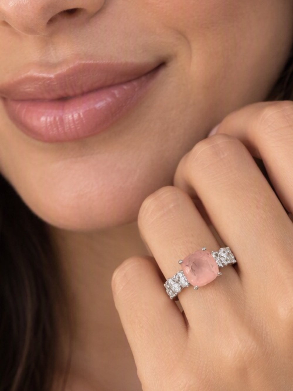 Bomb Party Pink Ice Quartz Gemstone Ring with CZ  pave’ size 5!